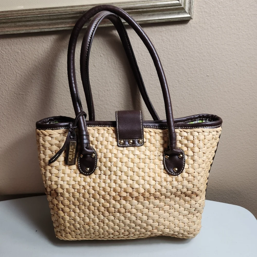 Chaps Straw Basket Weave Handbag Purse - Picture 3 of 8